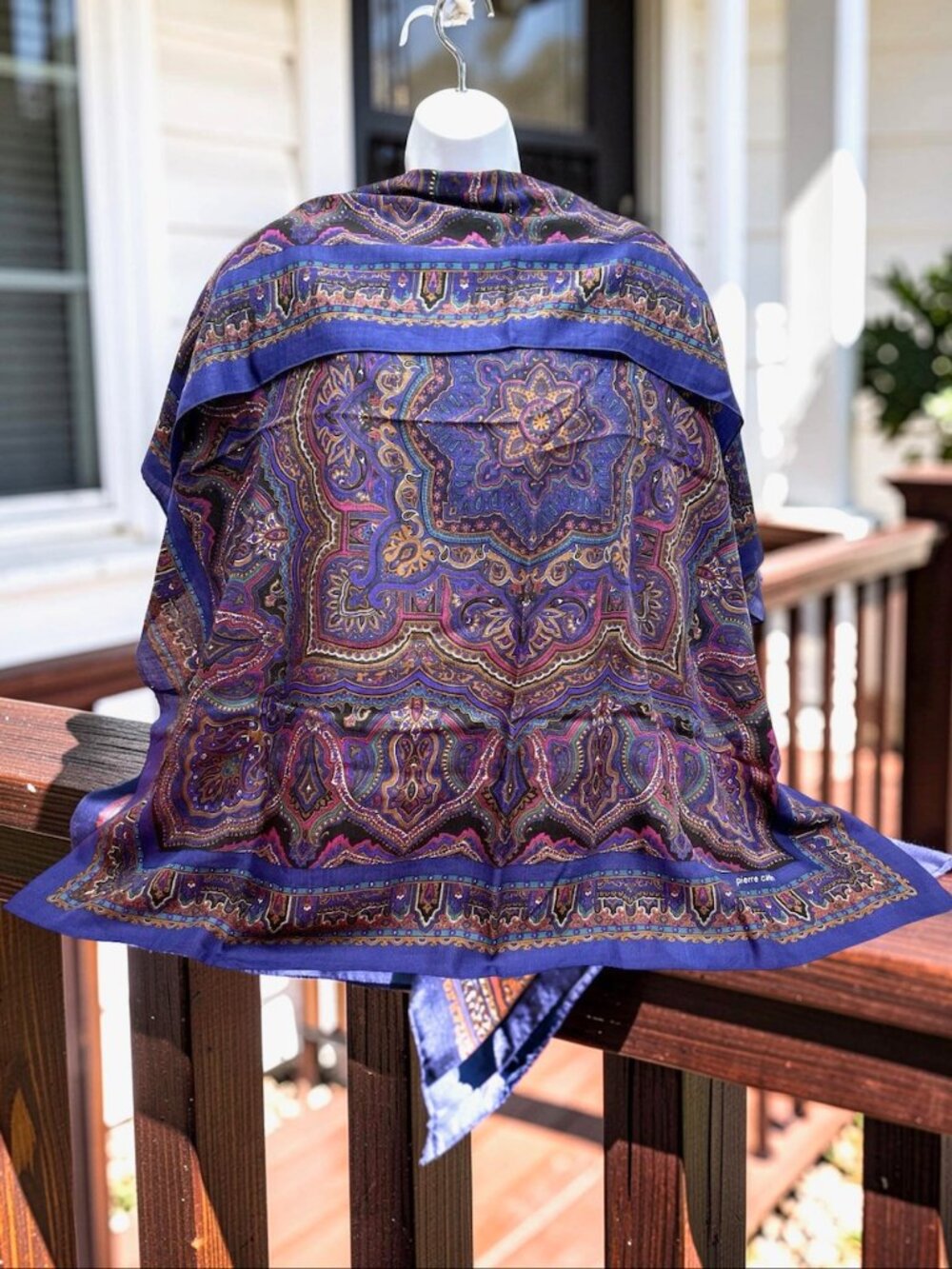 X-Large 41"  Pierre Cardin Paris Silk Scarf/Wrap  blue burgendy green purple(76